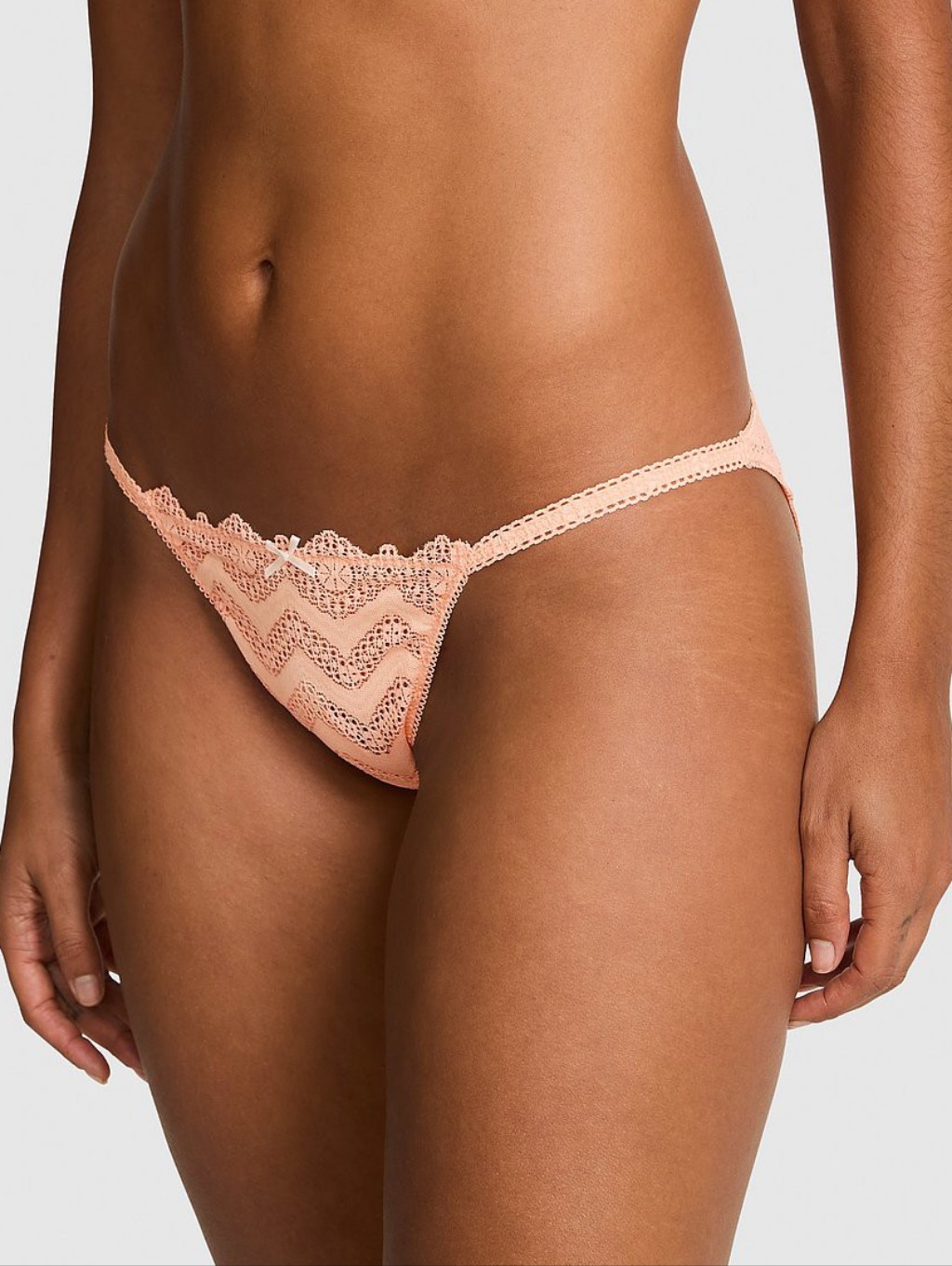 Brand New Nwt Peach Tone Pink Lace String Bikini Panty L